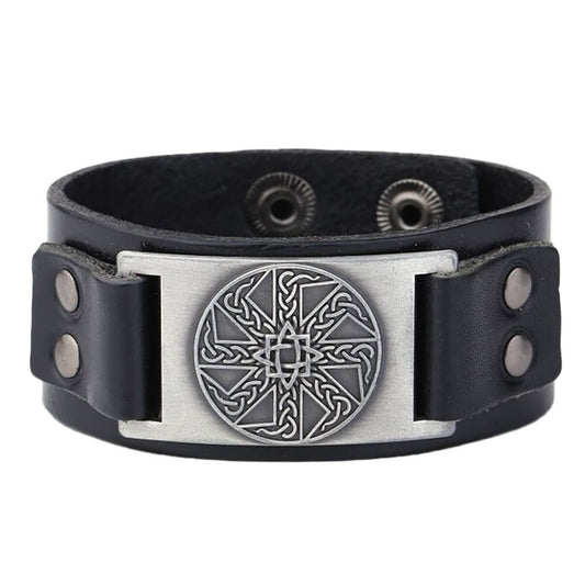 Schwarzes Leder Wikinger Armband