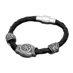Wikinger Armreif <br> Vegvisir und Runen (Leder)
