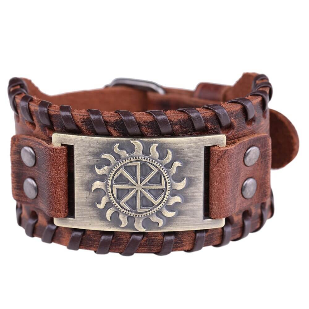 Wikinger Lederarmband mit Keltische Sonne