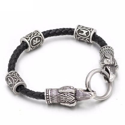 Wikinger Lederarmband mit Raben