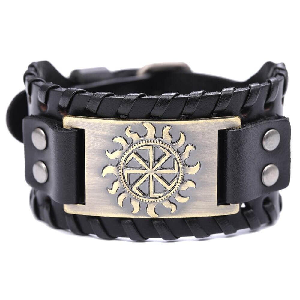 Wikinger Lederarmband mit Wikinger Kolovrat