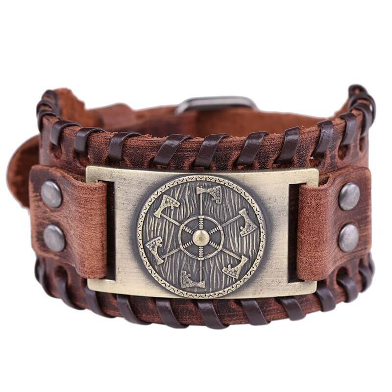 Wikinger Lederarmband mit Wikinger Schild