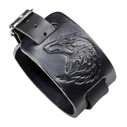 Wikinger Lederarmband mit Wikinger Wolf