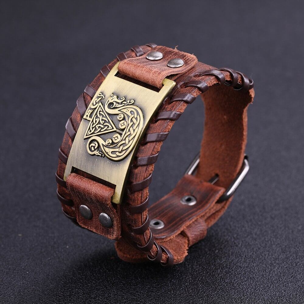 Wikinger Lederarmband mit Wikingerschiff