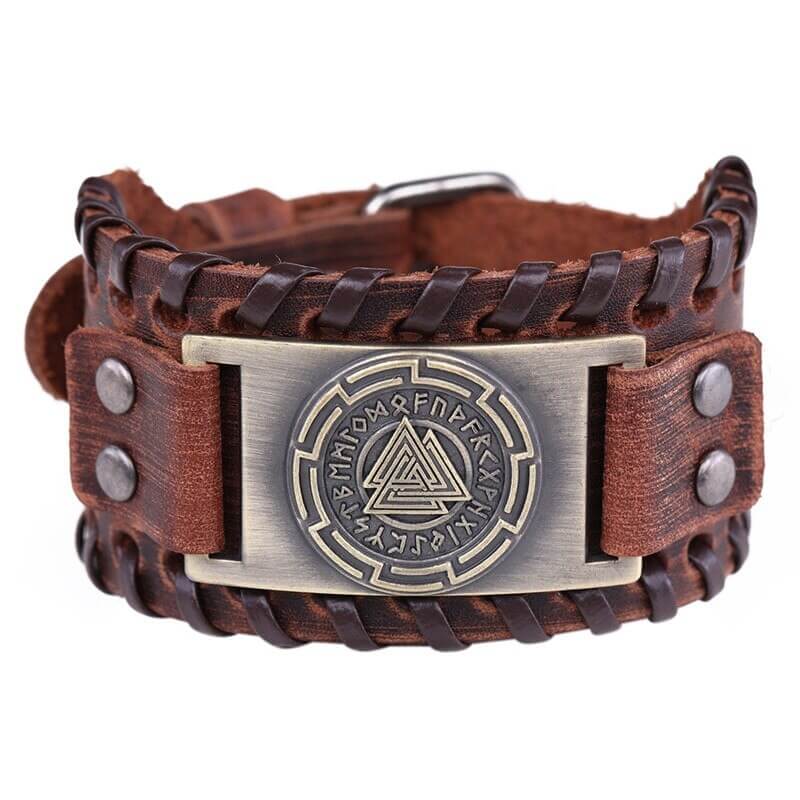 Wikinger Lederarmband mit Yggdrasil Wurzeln