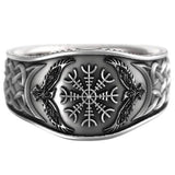Wikinger Ring mit Aegishjalmur und Rabe